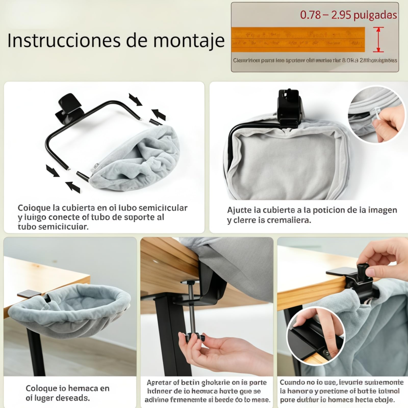 Hamaca para Gatos de Escritorio Plegable, Cama de Escritorio para Gatos con Abrazadera Estable, Fácil de Limpiar, Capacidad de Carga hasta 18 kg