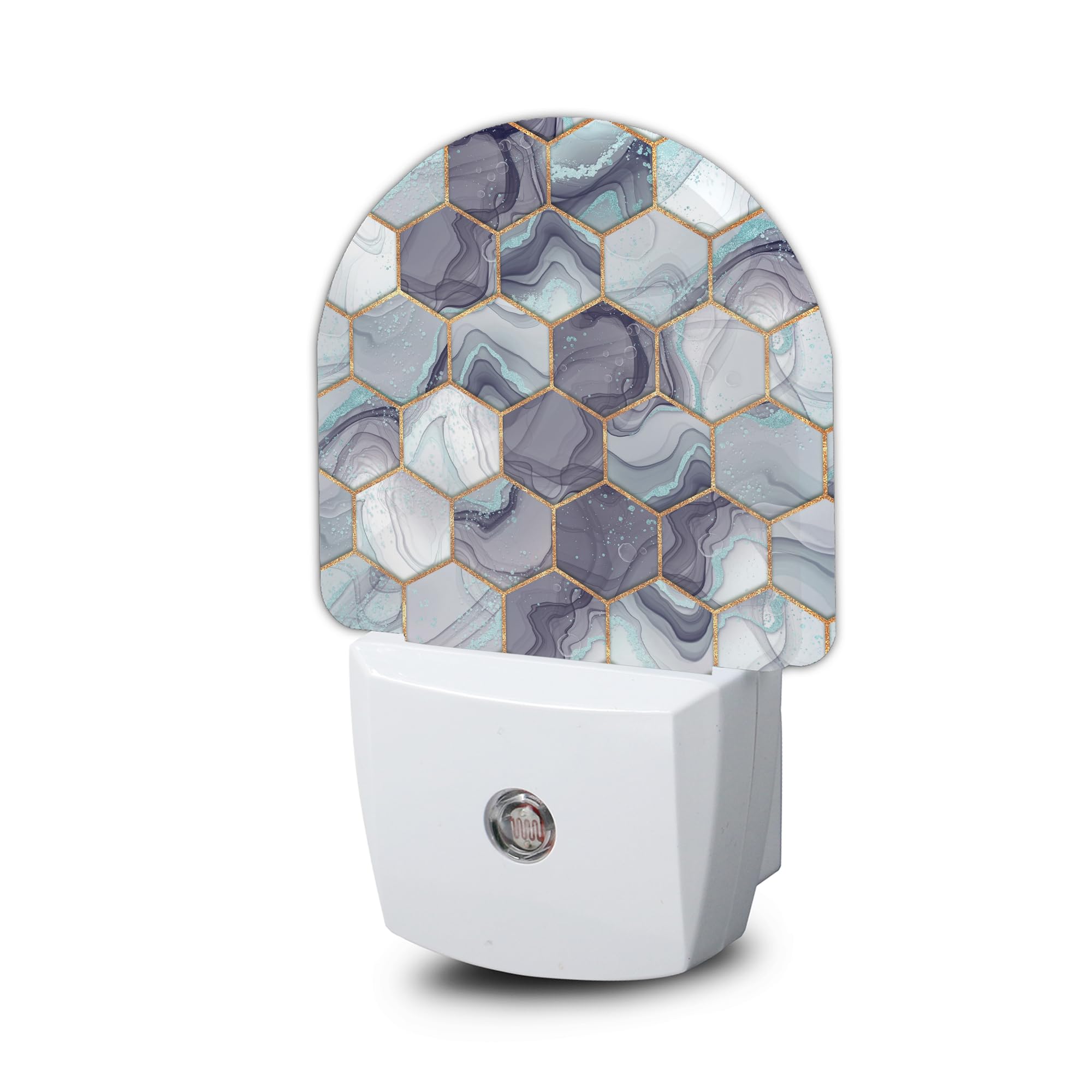 ZTHLL Hexagon Golden Blue Marble Night Light Night Light Plug into Wall with Dusk to Dawn Sensor LED