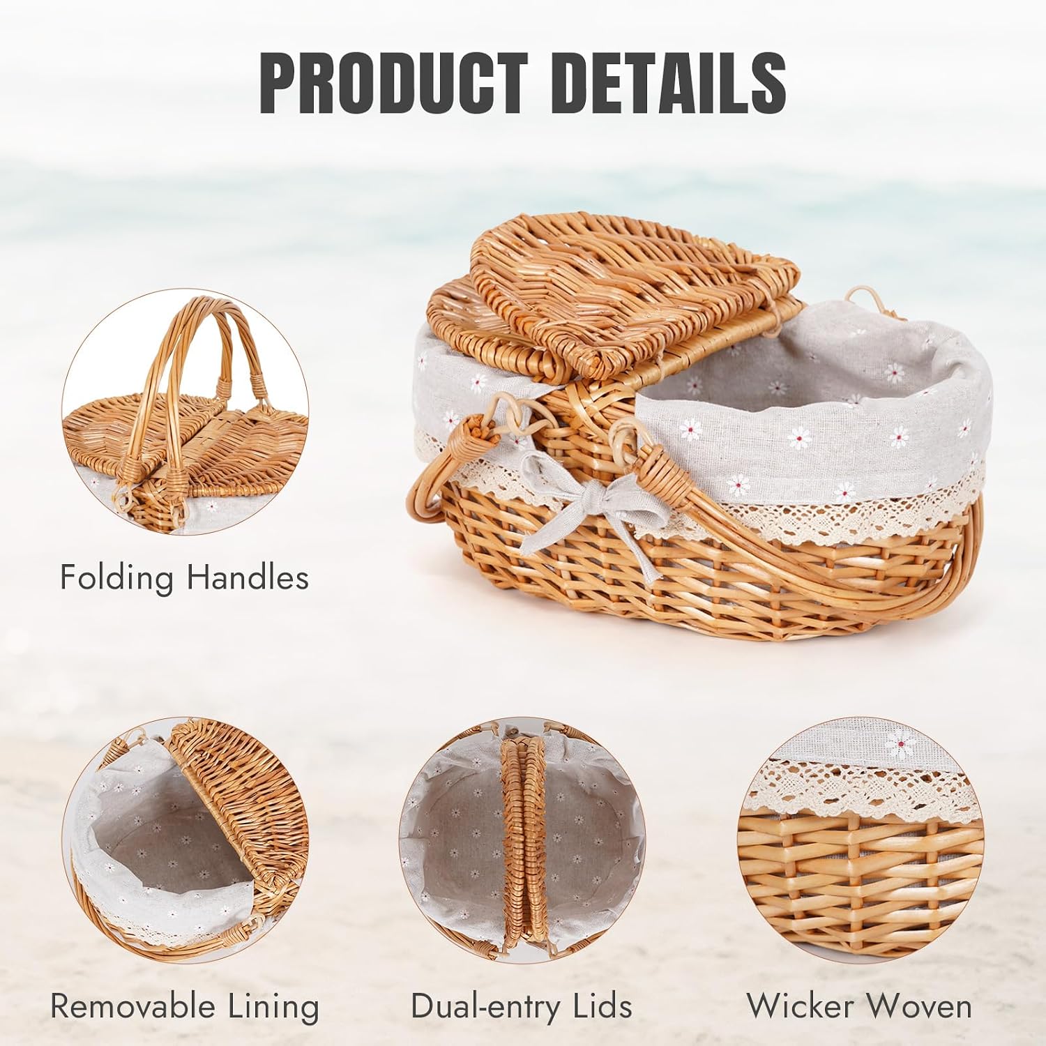 HappyPicnic Small Wicker Picnic Basket with Handle Lid 12"
