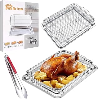 Air Fryer Basket for Oven with a Tong, 2 Set 15.5“ x 11.6“ large Stainless Steel Crisper Tray, Stainless Steel Air Fryer Basket for Grilling & Baking