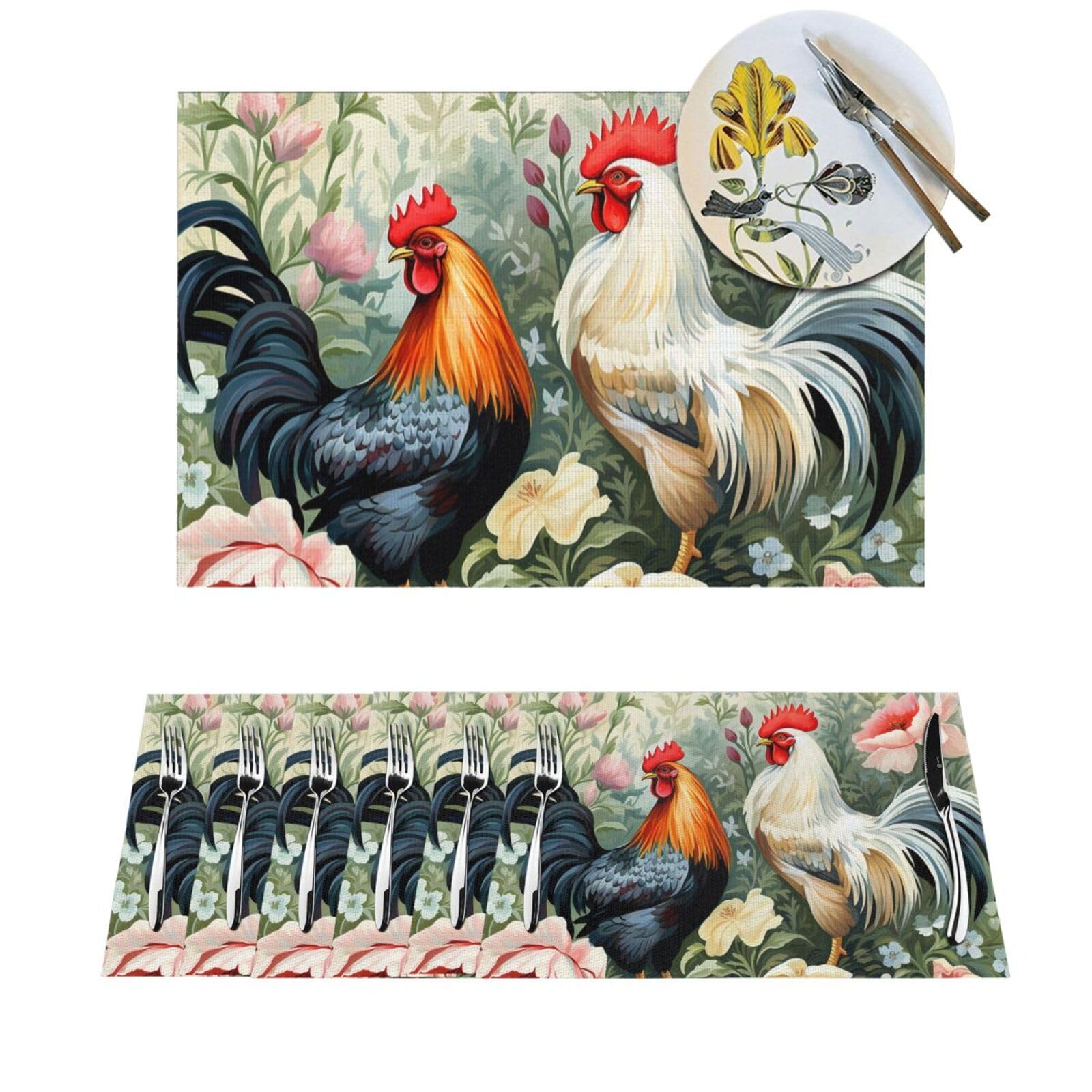 Sets de table tissés en PVC motif coq, l'excellence des finitions pour la cuisine