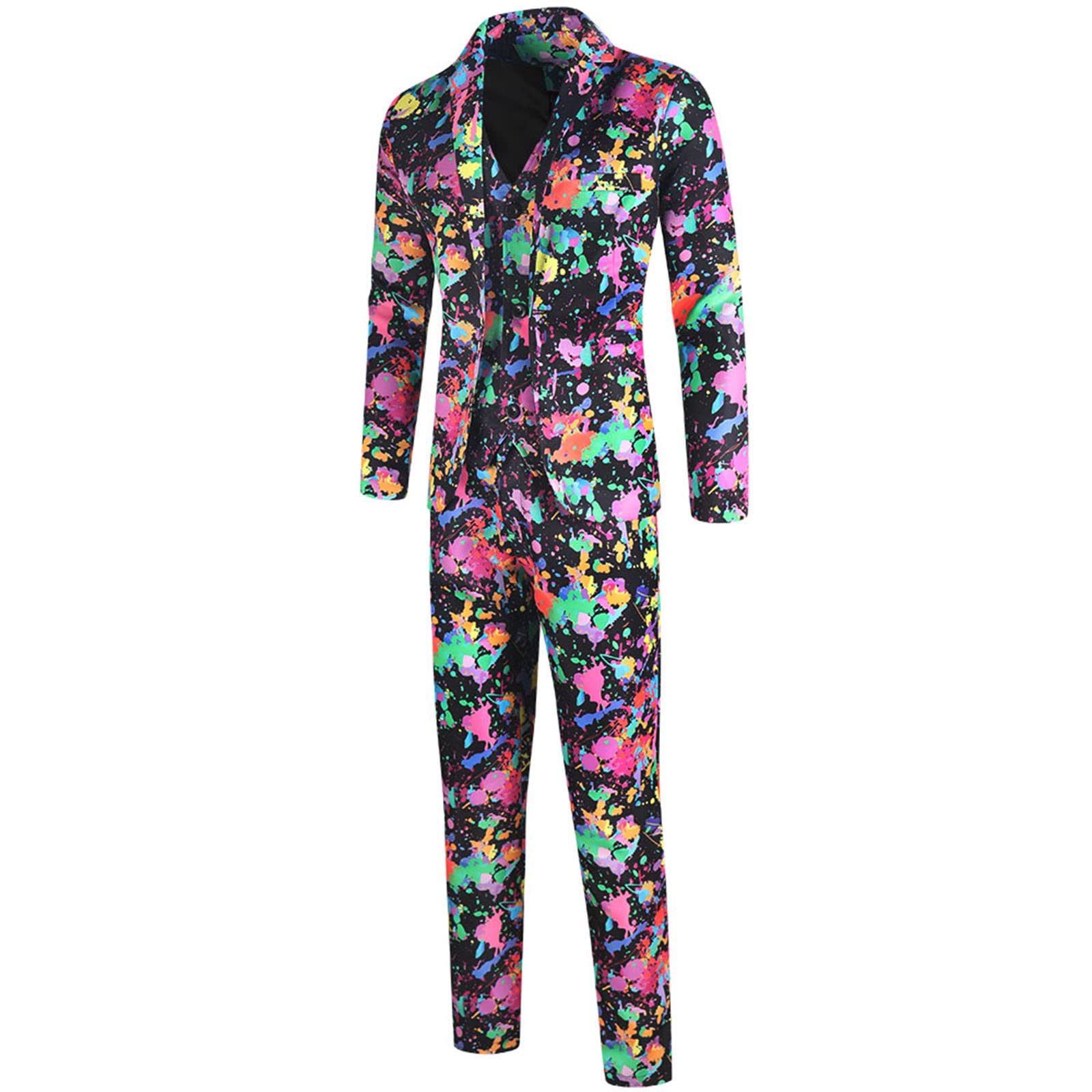 Herrenmode Lässig Bedruckter Slim Fit Gerade Bein Anzughose Bunt Bedruck Hosenanzug Temperament Schmale Langes Ärmeln Oberteil Mantel Weste Hosen Set DREI Stücken Herrenanzug (A, XXXXL)