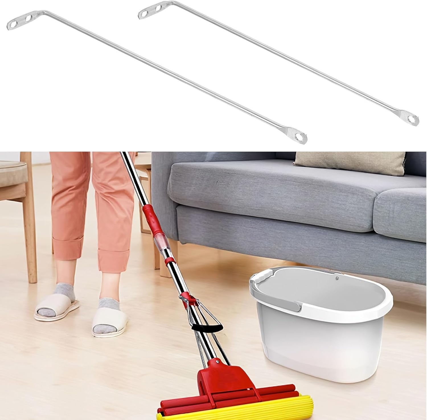 Mop Braces Sponge Mops Accessory Replacement Handle Stainless Steel | Silver Finish, Easy Replacement Fit, Versatile Usage, Comfortable Grip