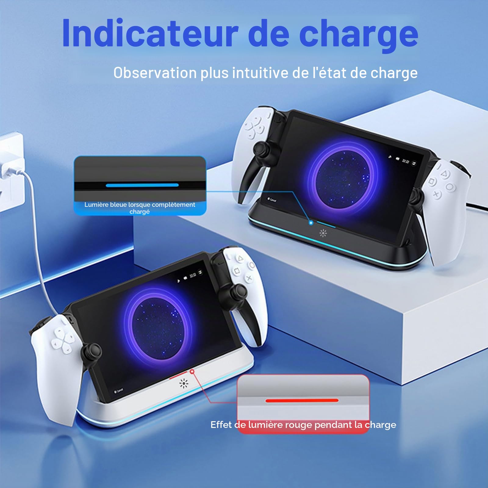 Station de Chargement pour PlayStation Portal, Support de Charge Portable avec Lumières RVB, Support de Chargement pour PS5 Portal Accessoires（Noir）