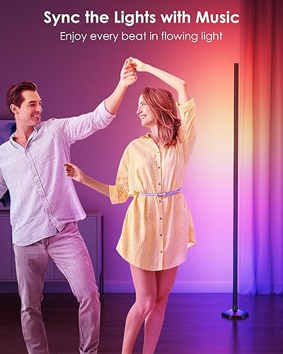 Miniatura 7 de Lámpara de pie de esquina, luz RGB de 65 pulgadas que cambia de color con control remoto, lámpara de esquina LED regulable con sincronización de