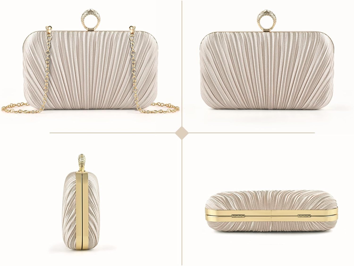 PACETAP Women's Evening Bag Pleated Satin Clutch Purse, Handbag Chain Strap Shoulder Bag for Wedding Party Prom Dinner | Chain Strap, Wedding Party, Cocktail, Prom, Dinner - Image 6