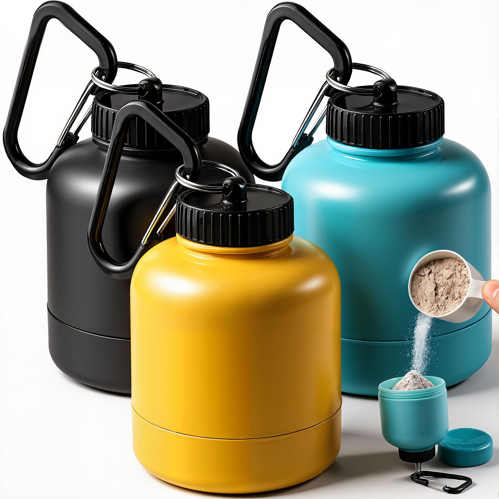 3 Piezas Porta Proteine, 200ml Porta Proteine in Polvere Ontenitore per Proteine Funnel con Moschettone per il Trasporto di Medicinali,Polvere Proteica,Pillole