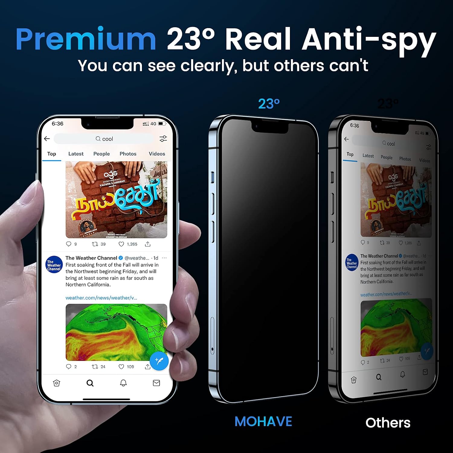 2 Pack MOHAVE Compatible with iPhone 13 Pro Max & iPhone 14 Plus Privacy Screen Protector 6.7'' with Auto Alignment Kit, Diamond Hardness Anti Spy Tempered Glass, 10X Military Grade Shatterproof, Case Friendly