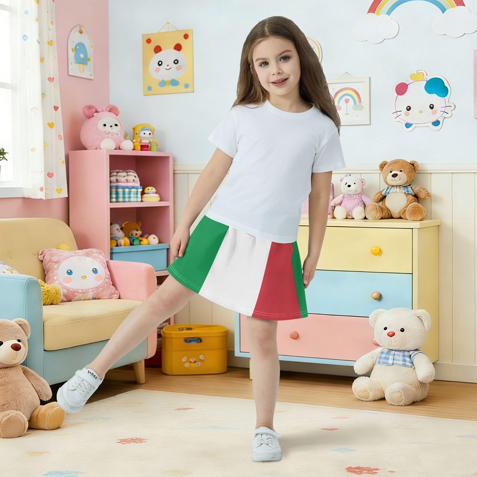 Jupe trapèze pour enfants durable et poches latérales résistantes au rétrécissement, polyvalente et assortie