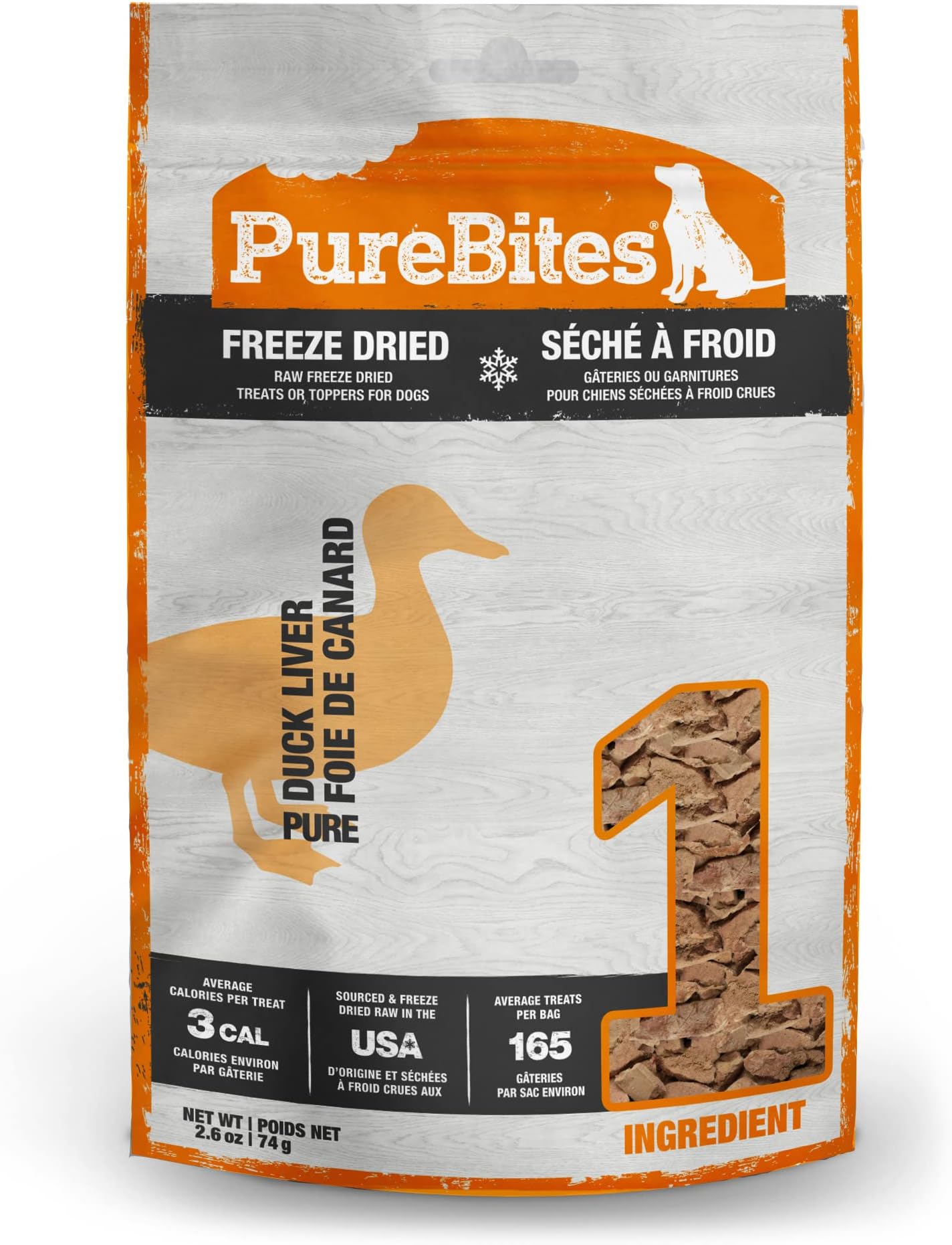 PureBites Duck Liver Freeze Dried Dog Treats, 1 Ingredient, Made in USA, 2.61oz