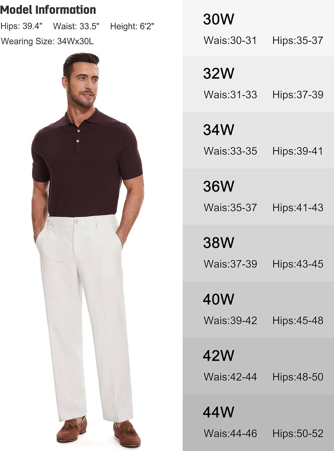 Tapata Men's Linen Casual Dress Pants Lightweight Elastic Waist Slacks Straight Leg Regular Fit Trousers for Work Business - Image 5