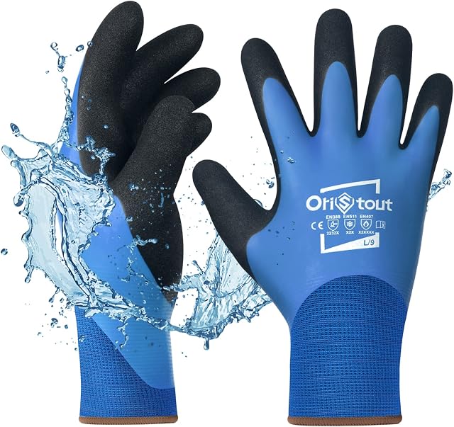 Thermal Work Gloves for Cold Weather, Waterproof Winter Gloves, Touchscreen, Super Grip, for Gardening, Fishing, Car Washing, Freezer Gloves, Blue, Large