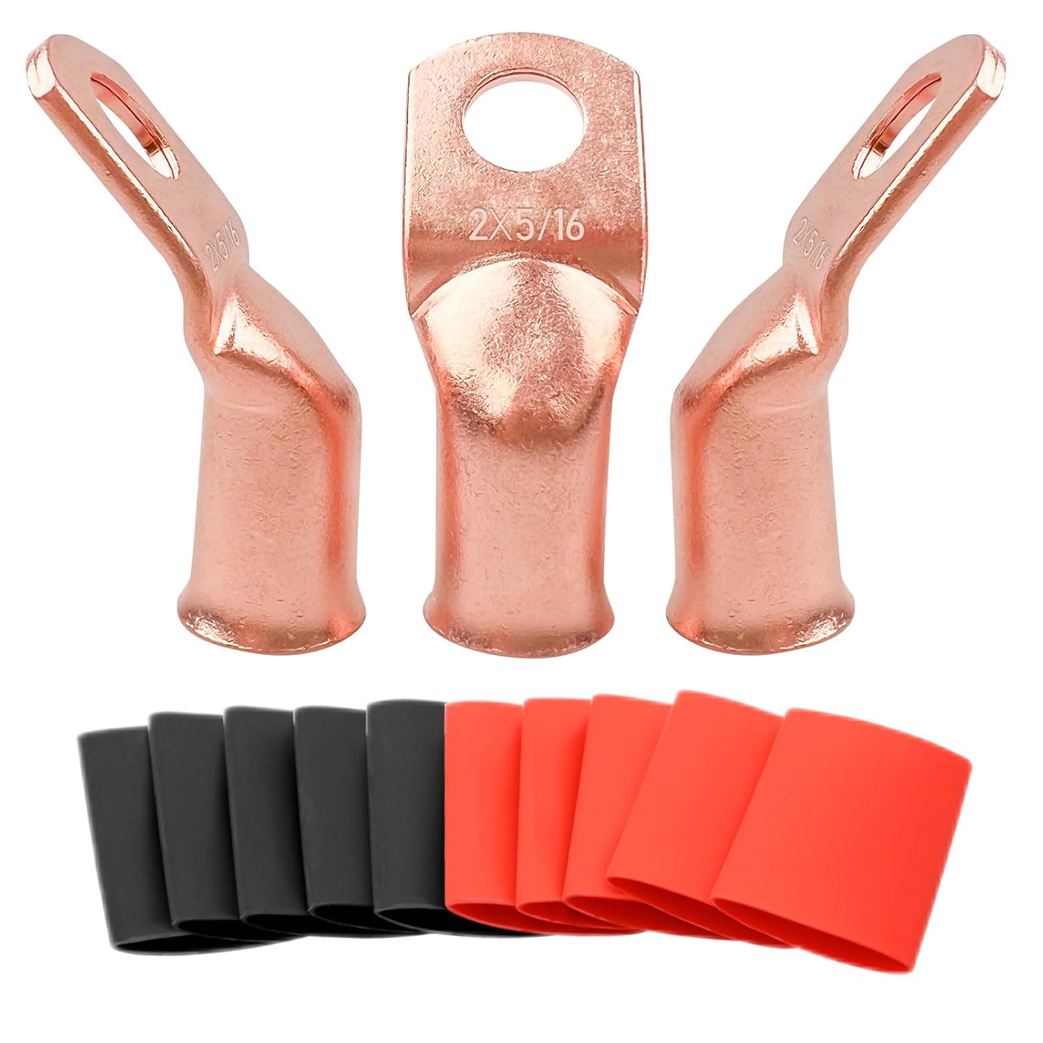 45 Degree Bent Copper Lugs 2 AWG - 5/16" Battery Lugs,Heavy Duty Wire Lugs,Ring Terminals,Battery Cable Ends/Terminal Connectors 10PCS 2 AWG Copper Compression Lugs with 10PCS 3:1 Heat Shrinks
