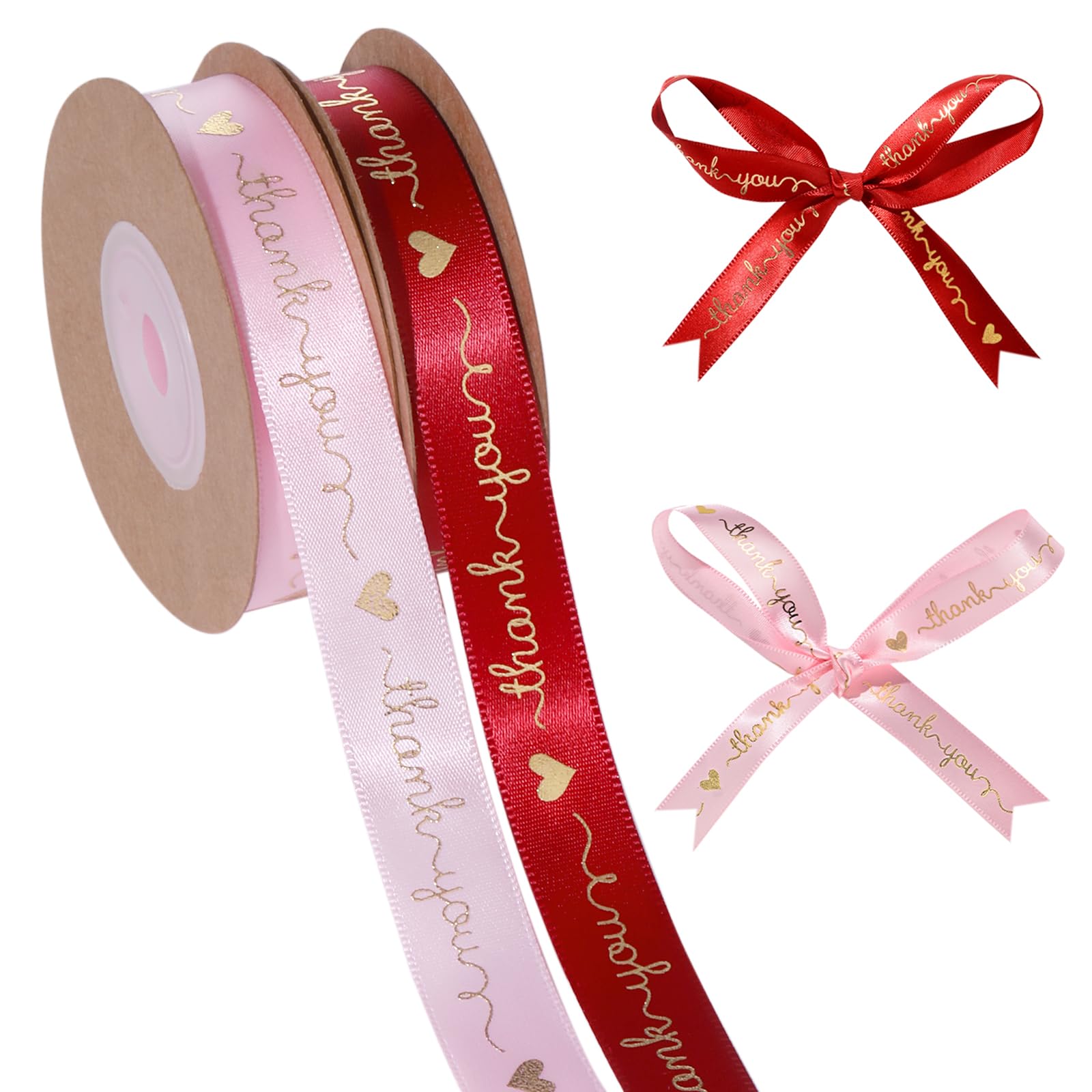 Crafting & Gifting Red Thank You Ribbon - 20 Yards x 3/5 Inch Satin Ribbon - Versatile for Decor, Bouquets & More