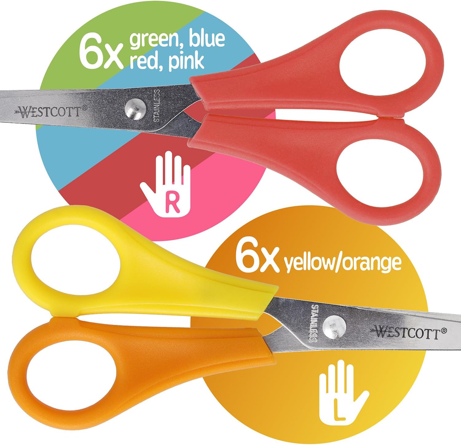 Westcott E-2150S Kids Scissor Witch cm-Scale, Blunt tip, 5"/13 cm, 30 pcs. Assorted, Right- and lefthanded use