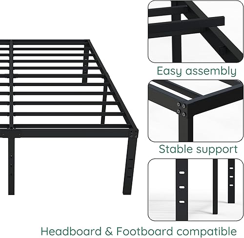 Miniatura 4 de Marcos de Cama California King de 18 Pulgadas Plataforma de Metal Resistente Sin Necesidad de Somier, Almacenamiento Máximo, Fácil de Ensamblar, Sin