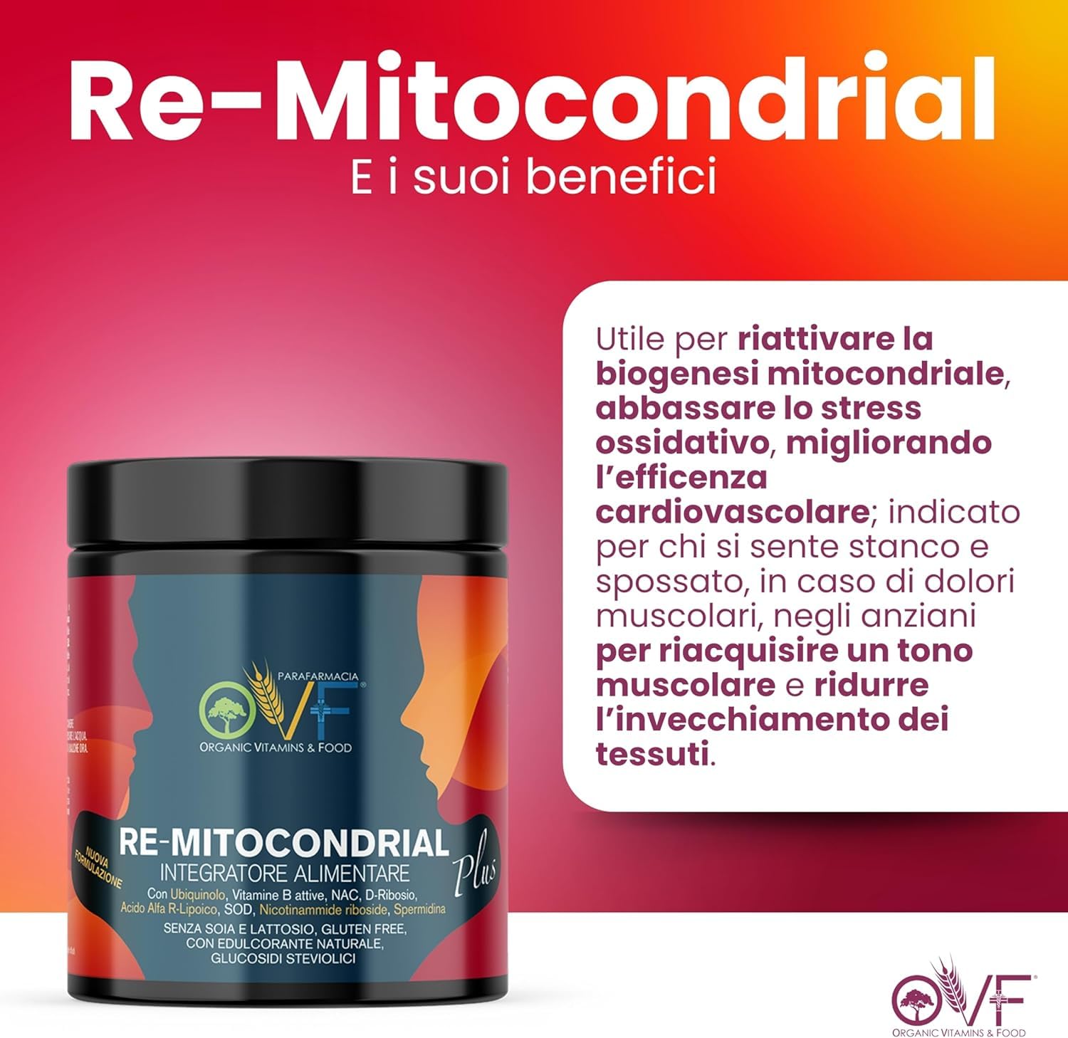 OVF Remitocondrial 420 g, Contiene 28 Principi Attivi in Sinergia per Energia mitocondriale, Contrasta Stress Ossidativo, vitamine del gruppo B, Ubiquinolo, Acido R Alfa Lipoico, Spermidina e NAC