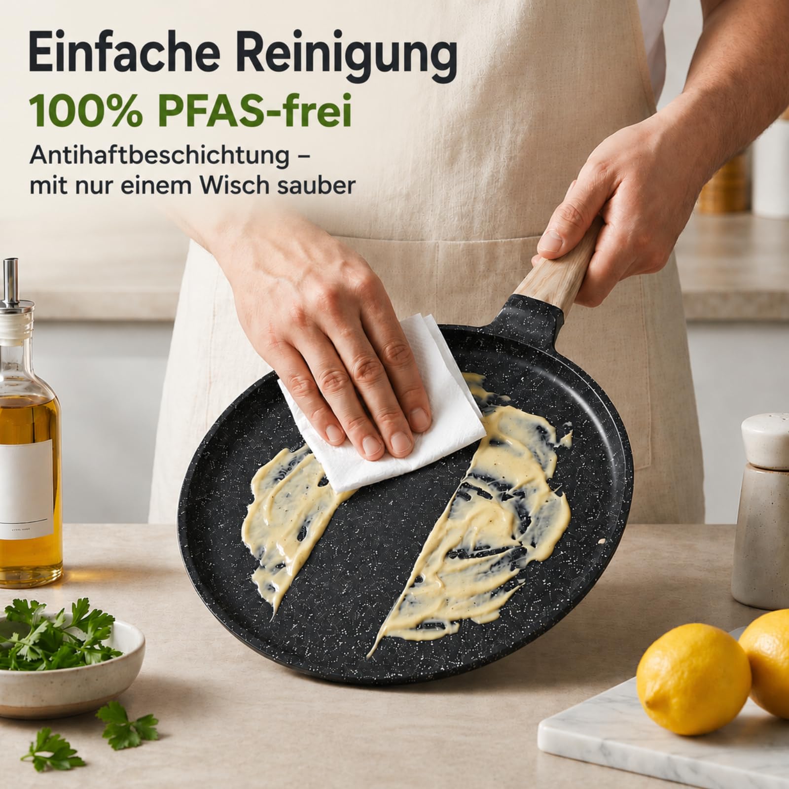 JEETEE Pfannkuchenpfanne 24 cm, Crepe Pfanne Induktion, Grau | Niedriger Rand zum Verteilen und Wenden von dünnem Teig, Aluminium mit Induktionsboden