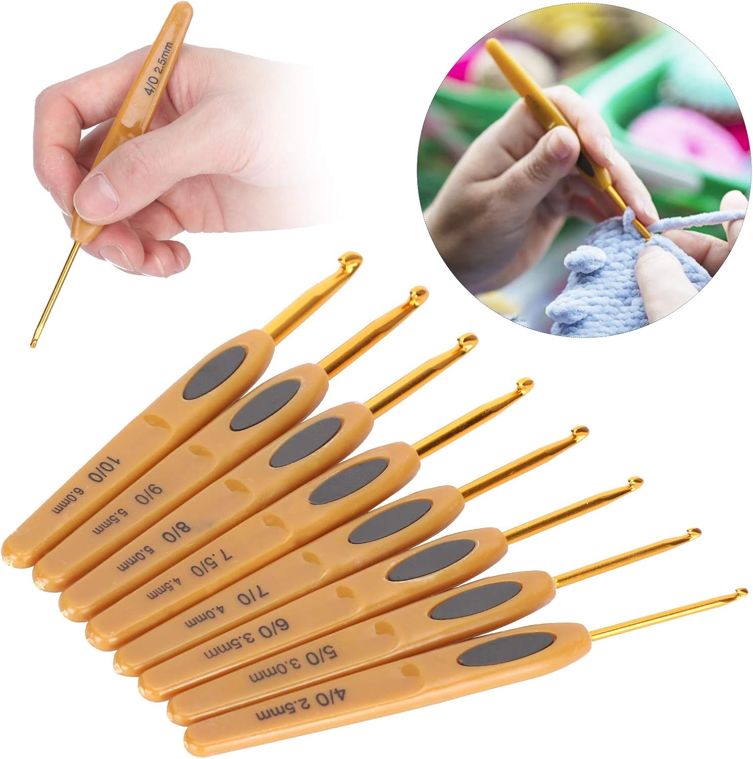 8 Sizes Crochet Hooks Set,Ergonomic Crochet Hooks with Soft Rubber Handles and Number Marks for Grandmothers,Moms,Children,Beginners or Advanced Crochet Lovers