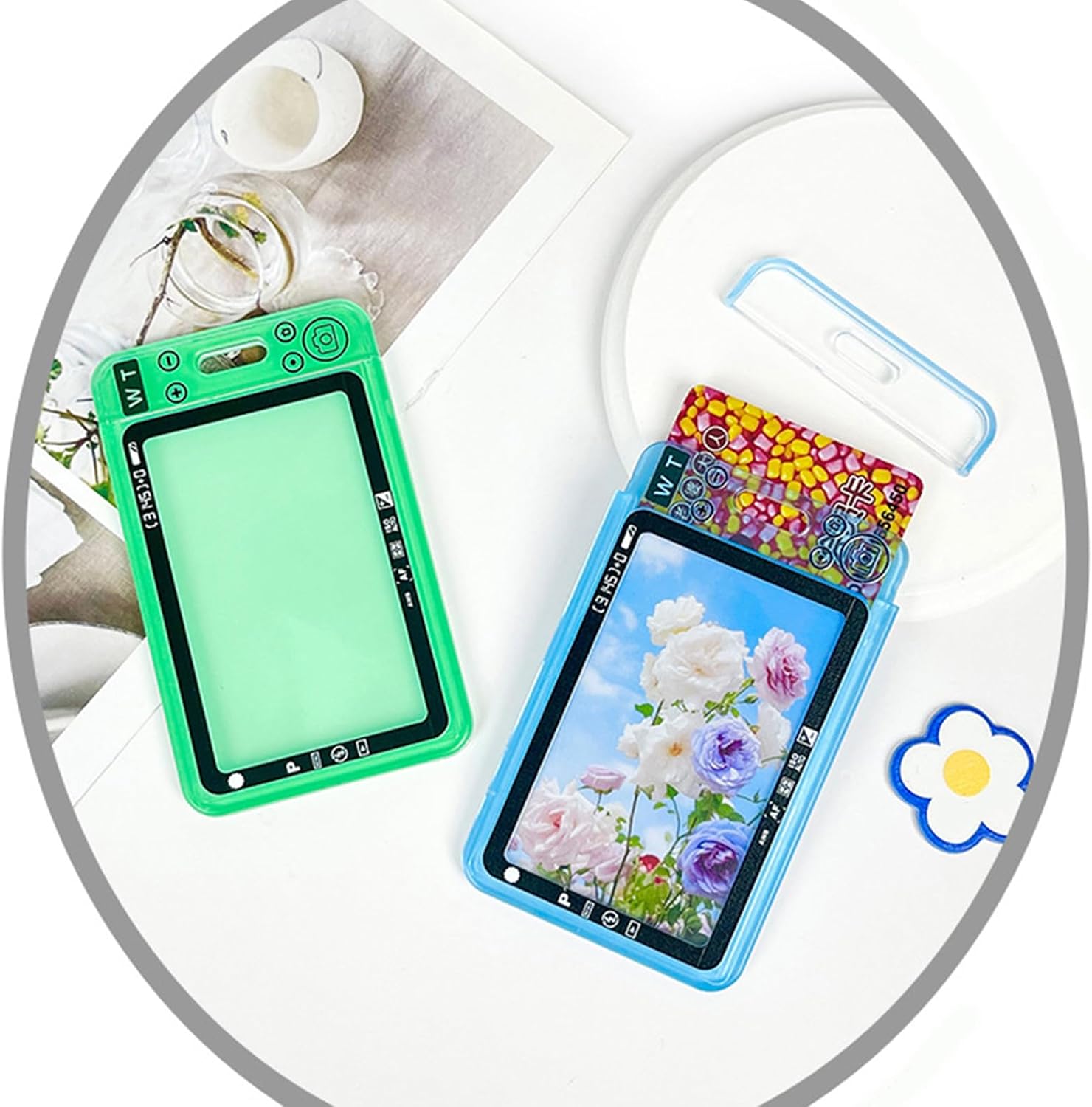 hejhncii Photocard Holder with Pendant and Retractable Spring Coil Keychain Water Card Holder Sleeves Hold 1-2 Cards Keychai image 4