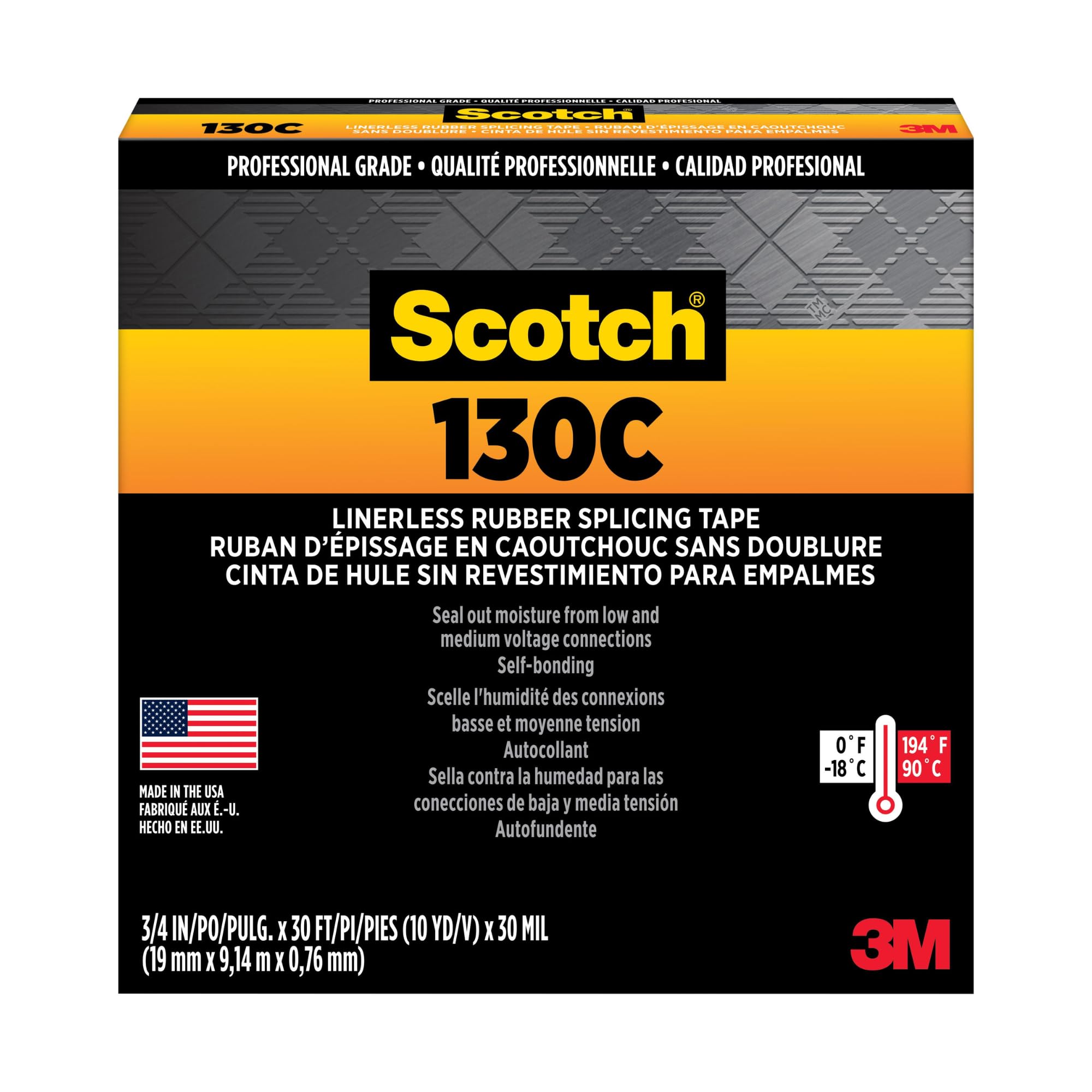 Scotch Cinta de empalme de caucho sin revestimiento (130C): 2 in. x 15 ft. (Negro)