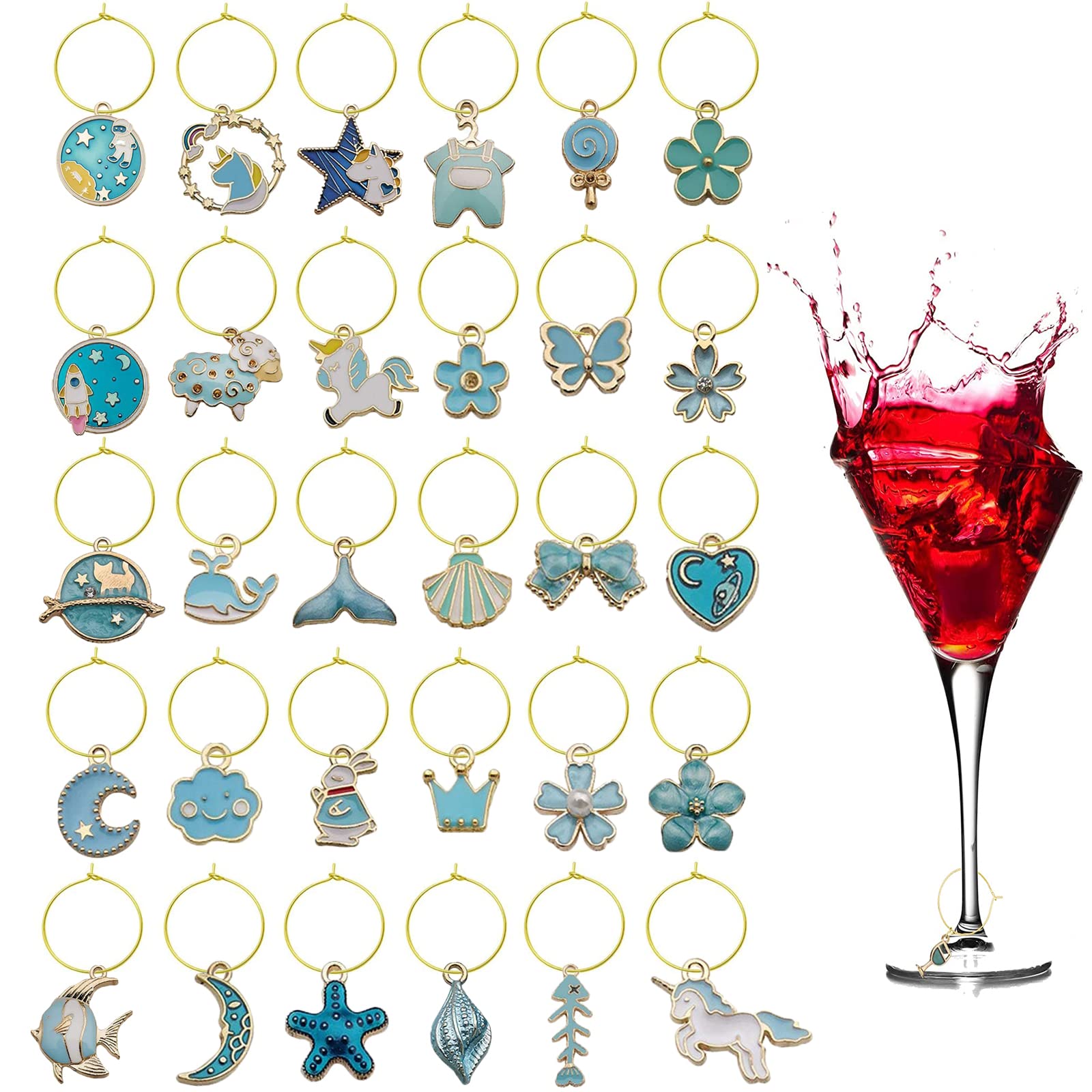 Abeillo Set 30 Segnabicchieri Per Calici - Ciondoli Tema Spiaggia, Per Feste E Degustazioni Vino