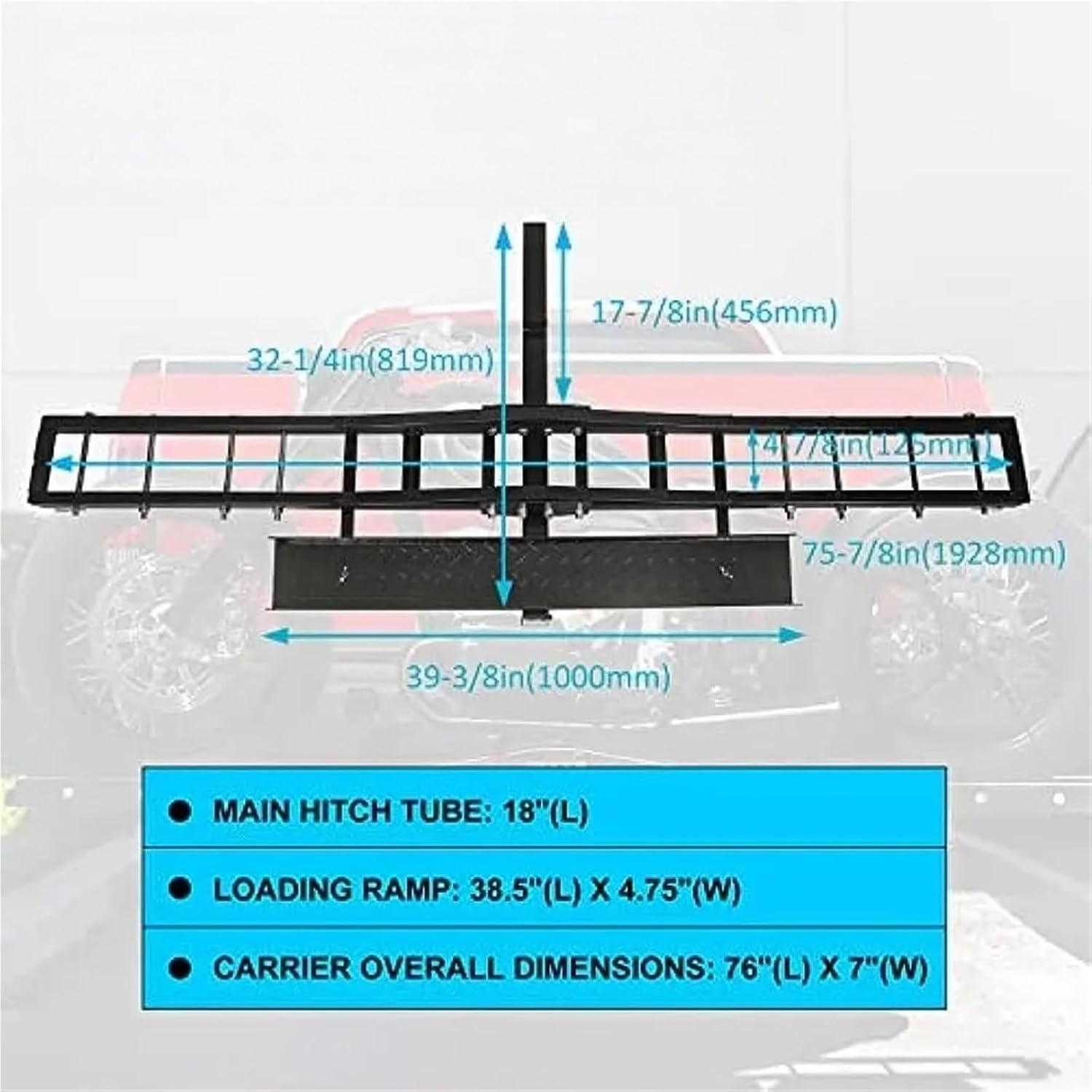 Heavy Duty Steel Motorcycle Hitch for Bike Hauler ATV Scooter E-Bike Transport Rack Mount Trailer Tow Bar