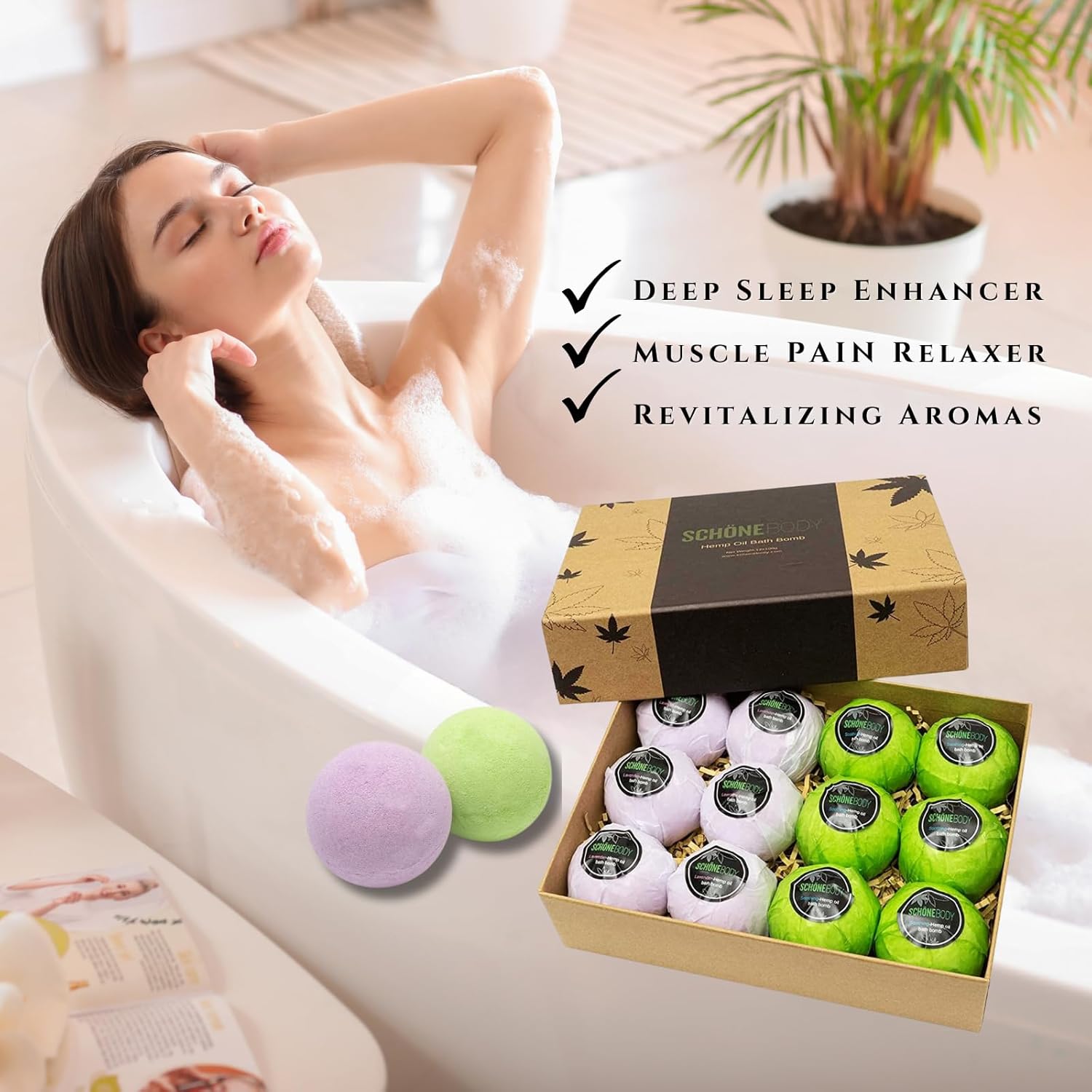 12 Pack Hemp Bath Bombs Set for Muscle Therapy & Relaxation | Large Vegan Fizzy Spa Gift for Women & Men | Natural Lavender, Mint Oils Moisturize Dry Skin & Soothe Stress, Wife Stocking Stuffers Gifts