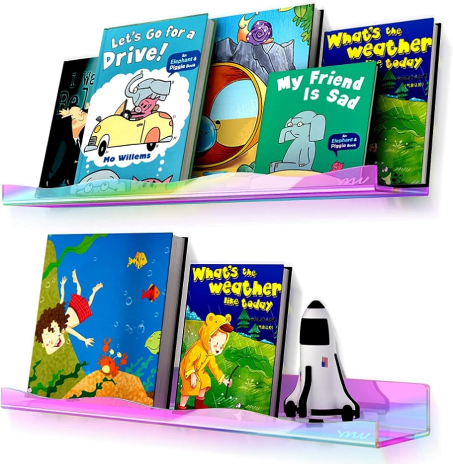 of 4 Bright Acrylic Floating Shelves Practical Nursery Rainbow Acrylic Shelves for Displaying Books and Toy Rainbow Bookshelves