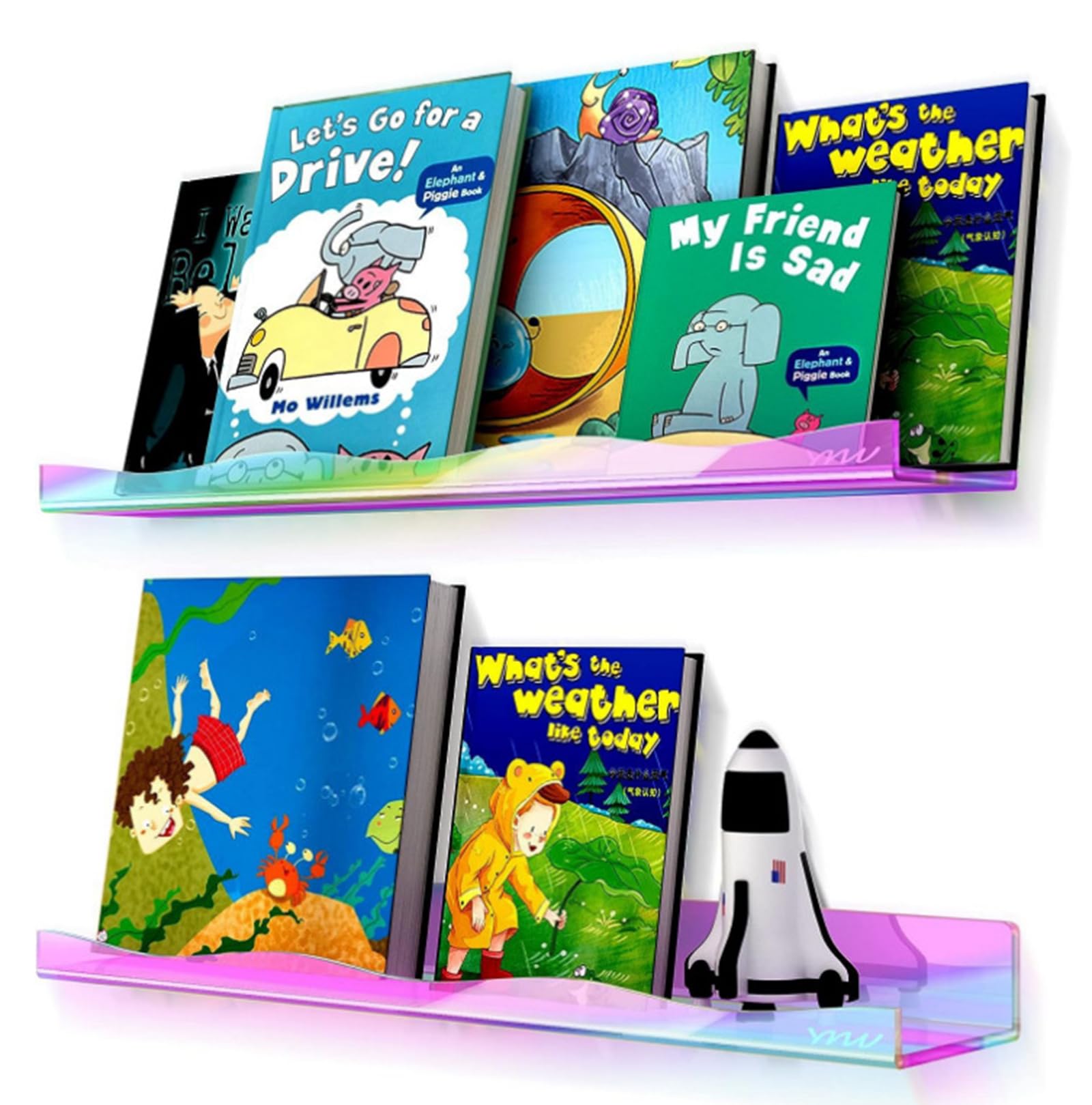 Paquete de 4 estantes flotantes acrílicos coloridos prácticos estantes de exhibición de libros acrílicos resistentes estantes flotantes de almacenamiento de pared