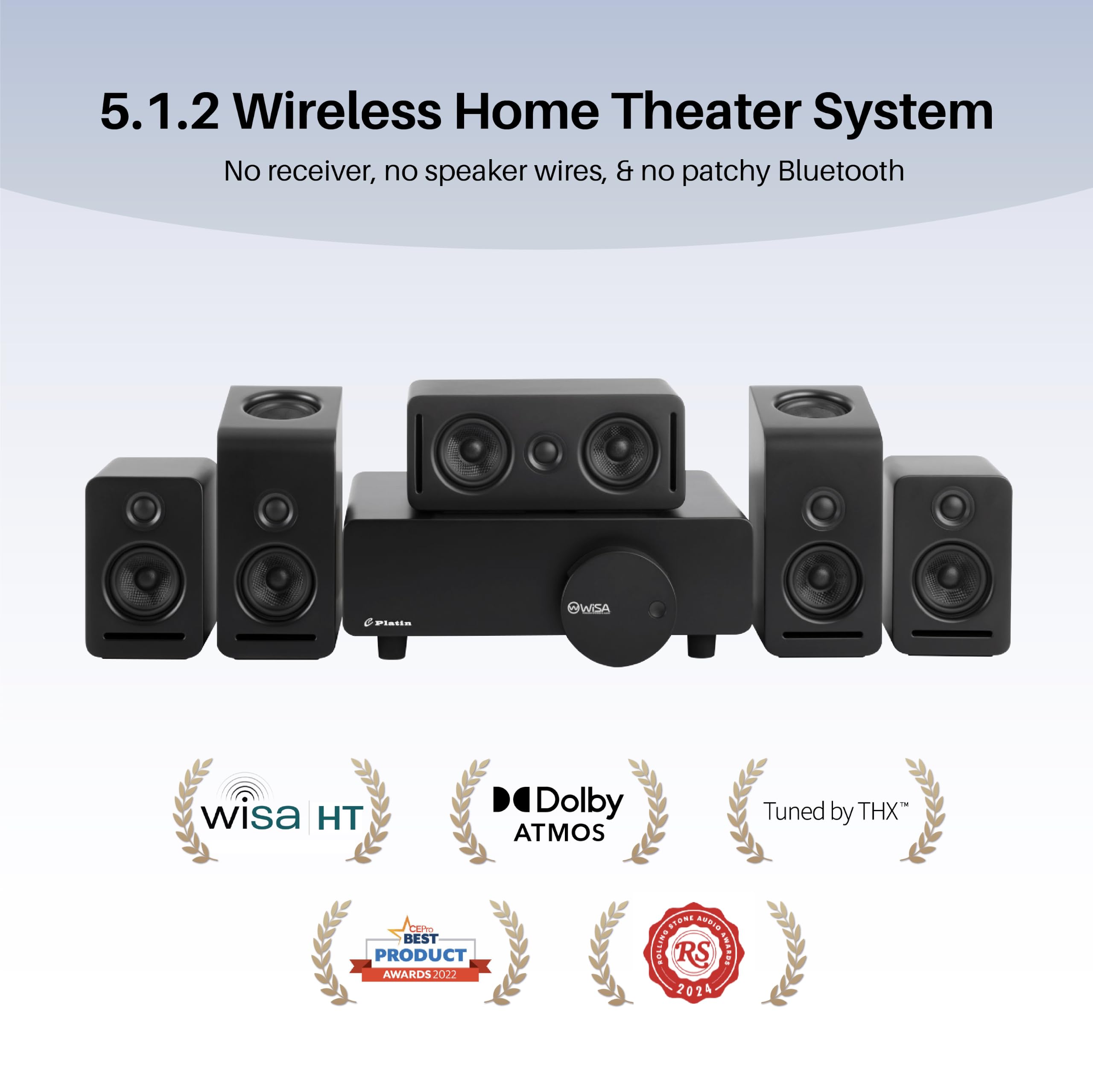 Sistema audio surround wireless 5.1 [marca] – Altoparlante home theater Dolby Atmos con Up-Firing & THX, WISA Low Latency, sistema audio TV per TV, giochi e musica (nero)