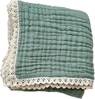 WYLZLKX Lujosa manta de encaje de gasa de algodón de 6 capas para bebés, suave y transpirable, color verde, aproximadamente 105 x 105 cm