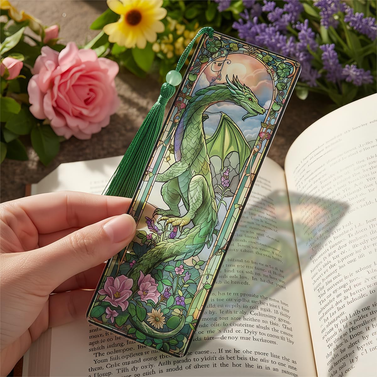 4 Pcs Stained Glass Dragon Bookmarks Gifts for Women Men, Transparent PVC Bookmark with Tassels, Cool Book Lovers Accessories, Unique Reading Book Marks for Bookish Office School - Image 5
