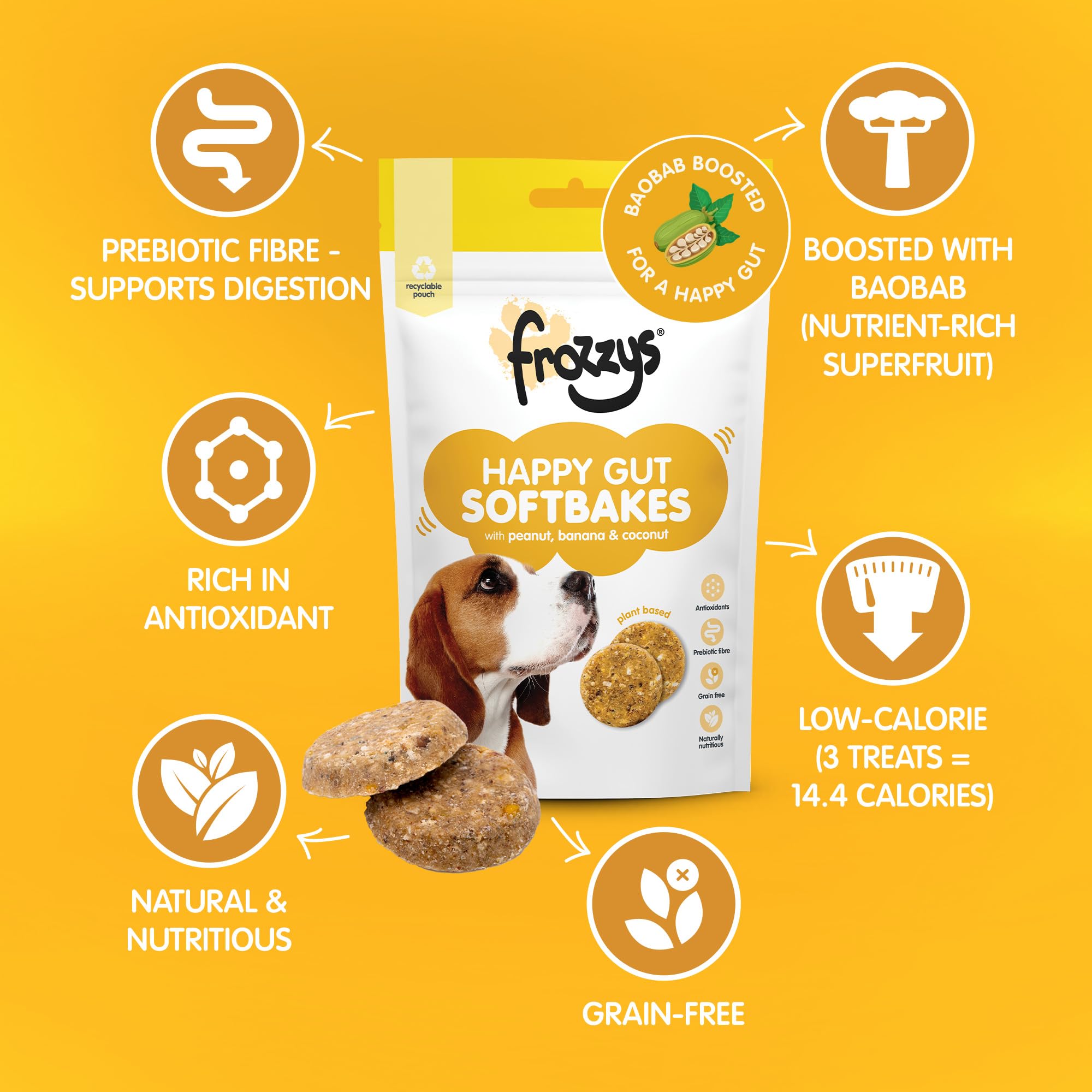 Frozzys Happy Gut Softbakes Grain Free Dog Treats with Prebiotic Fibre & Antioxidants for Gut Health - Image 2