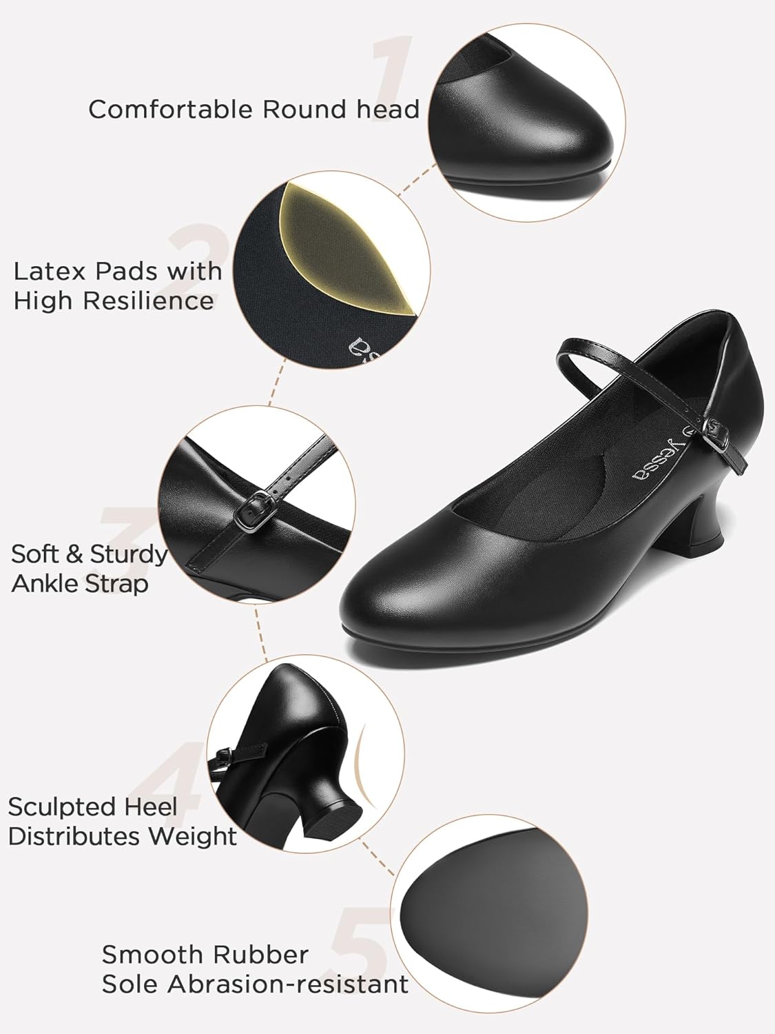 YESSA 1920s Shoes for Women Character Shoes 2"/2.5" Ballroom Dance Shoes for Folklorico Flamenco Latin Swing Salsa Pumps Ankle Strap Dancing Heels