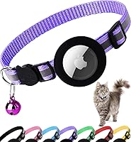 Breakaway AirTag Cat Collar Reflective Nylon with Bell - Lightweight Adjustable Kitten Collar for Cats (Purple)