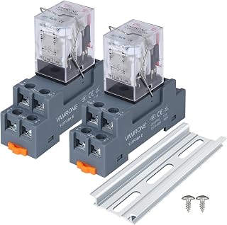 VAMRONE MY5NJ Electromagnetic Power Relay 8-Pin 24V DC 10A DPDT with Socket, LED Indicator & DIN Rail - 2 Pack