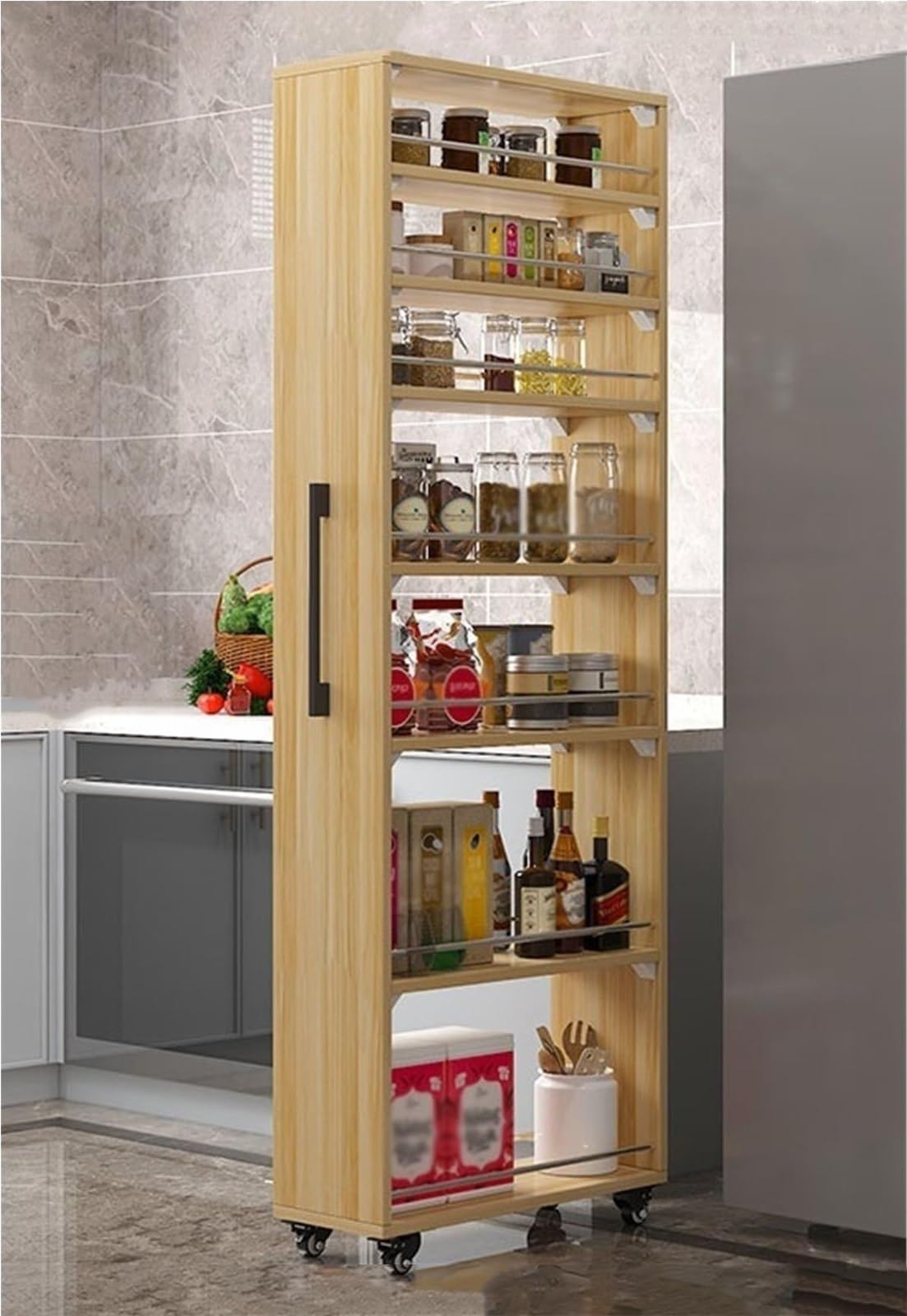 Amazon.com: 72.4in Rolling Spice Rack Next to Fridge Slim 7 Tier