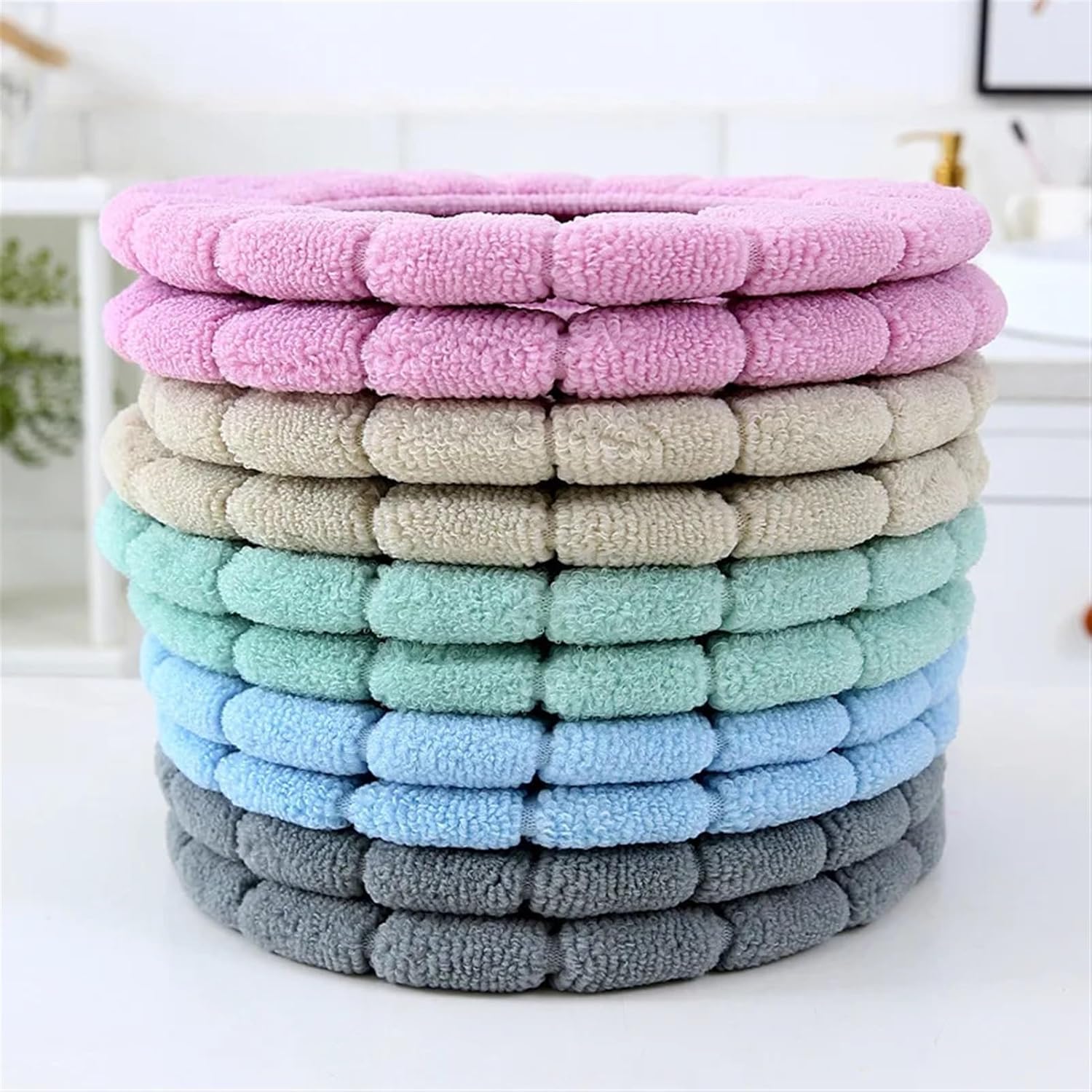 Winter Warm Toilet Seat Cover O-Shaped Cushion Toilet Seat Washable Bathroom Accessories Knitted Solid Color Soft (Size : Green)