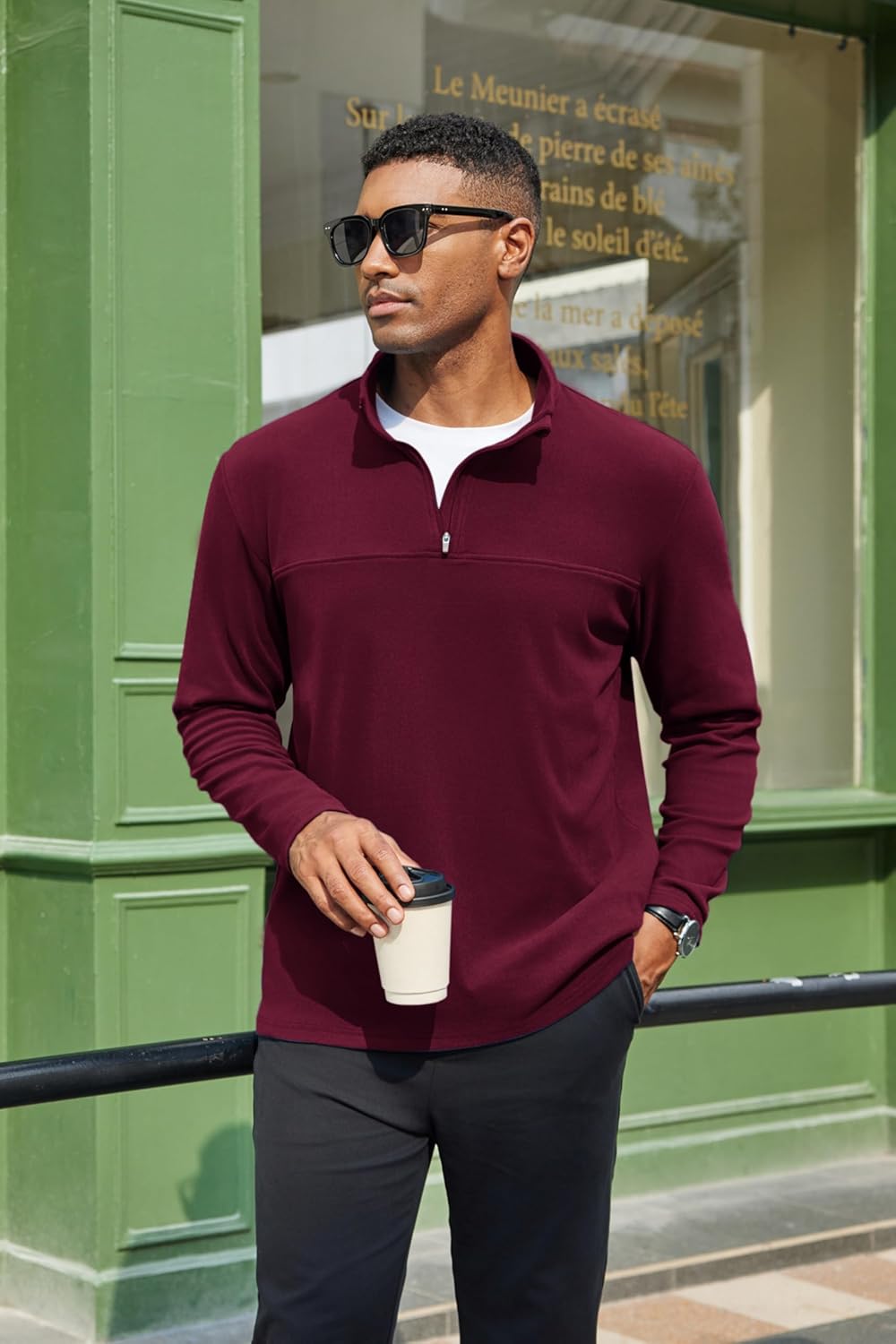 COOFANDY Mens Fleece Quarter Zip Pullover Long Sleeve Mock Turtleneck Sweatshirts Thermal Workout Golf Polo Shirt - Image 3