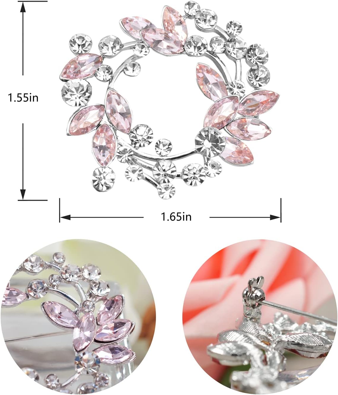 Gyn&Joy Clear Crystal Rhinestone Floral Wreath Pin Brooch BZ005 - Image 4