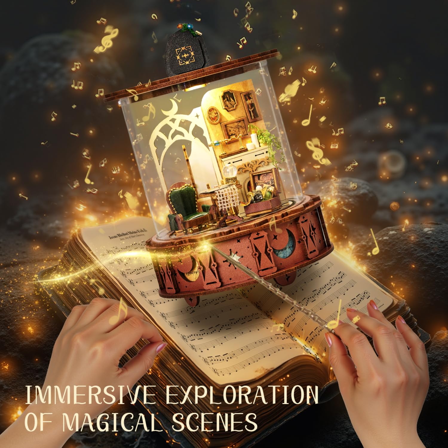Book Nook Kit Eingebauter Musikmechanismus- DIY Puppenhaus Bausatz zum Selberbauen, EIN Retro und künstlerisches Miniaturhaus, 3D Holzpuzzle Buchstütze, Kreative Bücherregal Dekoration, Geschenke