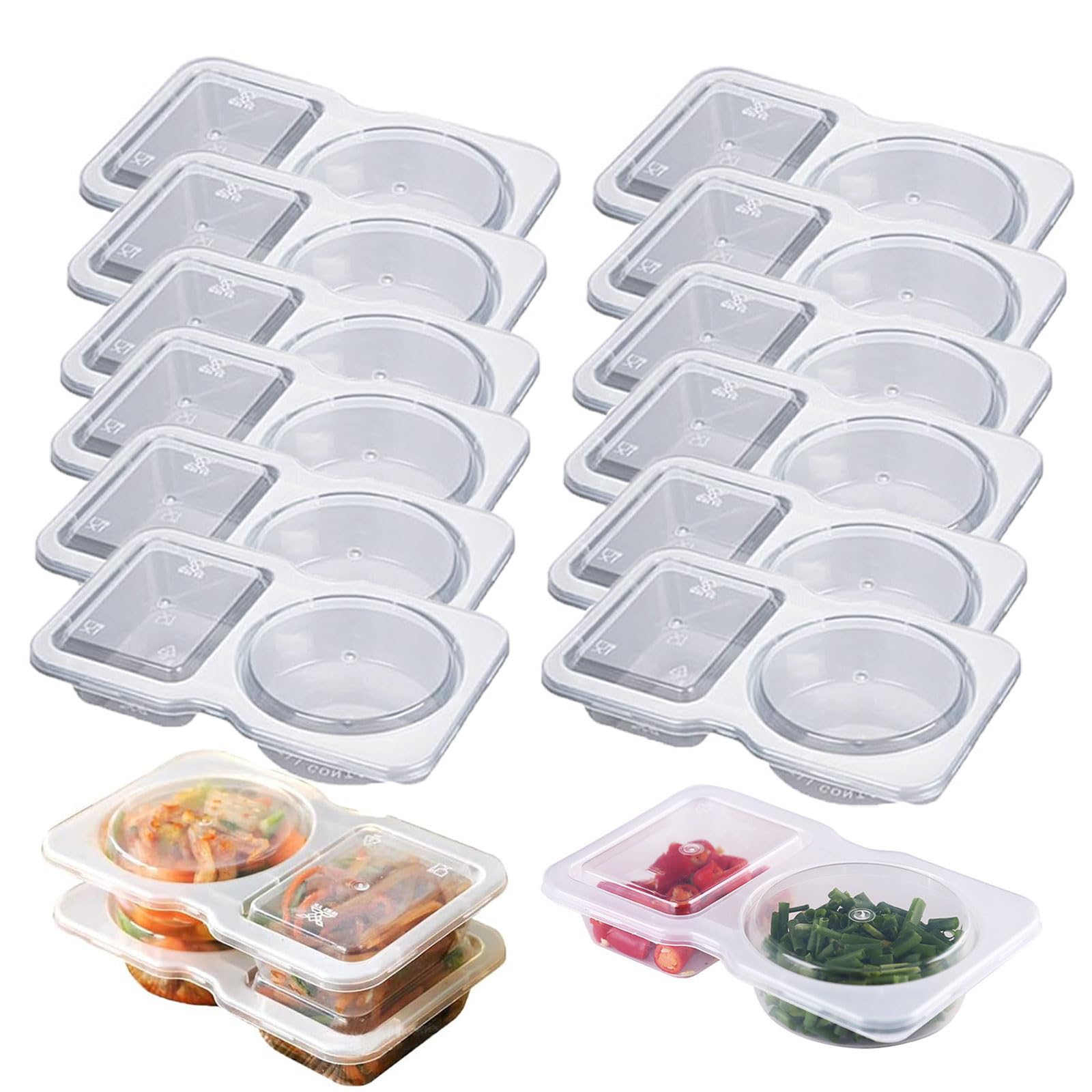 Oadaa Transparent 12Sets Reusable Snack Pack Containers, Double Compartment Snack Containers With Lids, Portable Reusable Sauce Container, Reusable Snack Container, Double Compartment Condiment Container