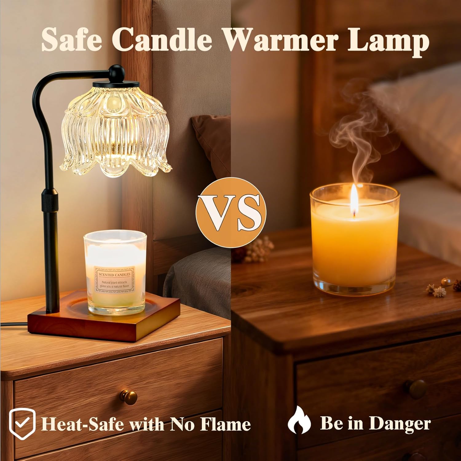 Shevvi Candle Warmer Lamp with Timer, Dimmable Candle Warmer for Jar Candles, Gifts for Women Mom, Height Adjustable Wax Melt Warmer, House Warming Birthday Gift, New Home Decor, Walnut Wood