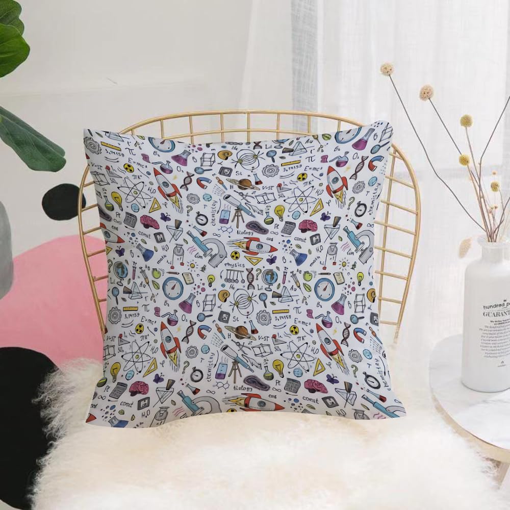 HYOSXW Cushion Cover,Throw Pillow Case Home Decorative for Living Room Bedroom Sofa Chair 16X16 Inch,Hand-drawn scientific elements, laboratory symbol collage,Pillowcase 40X40cm