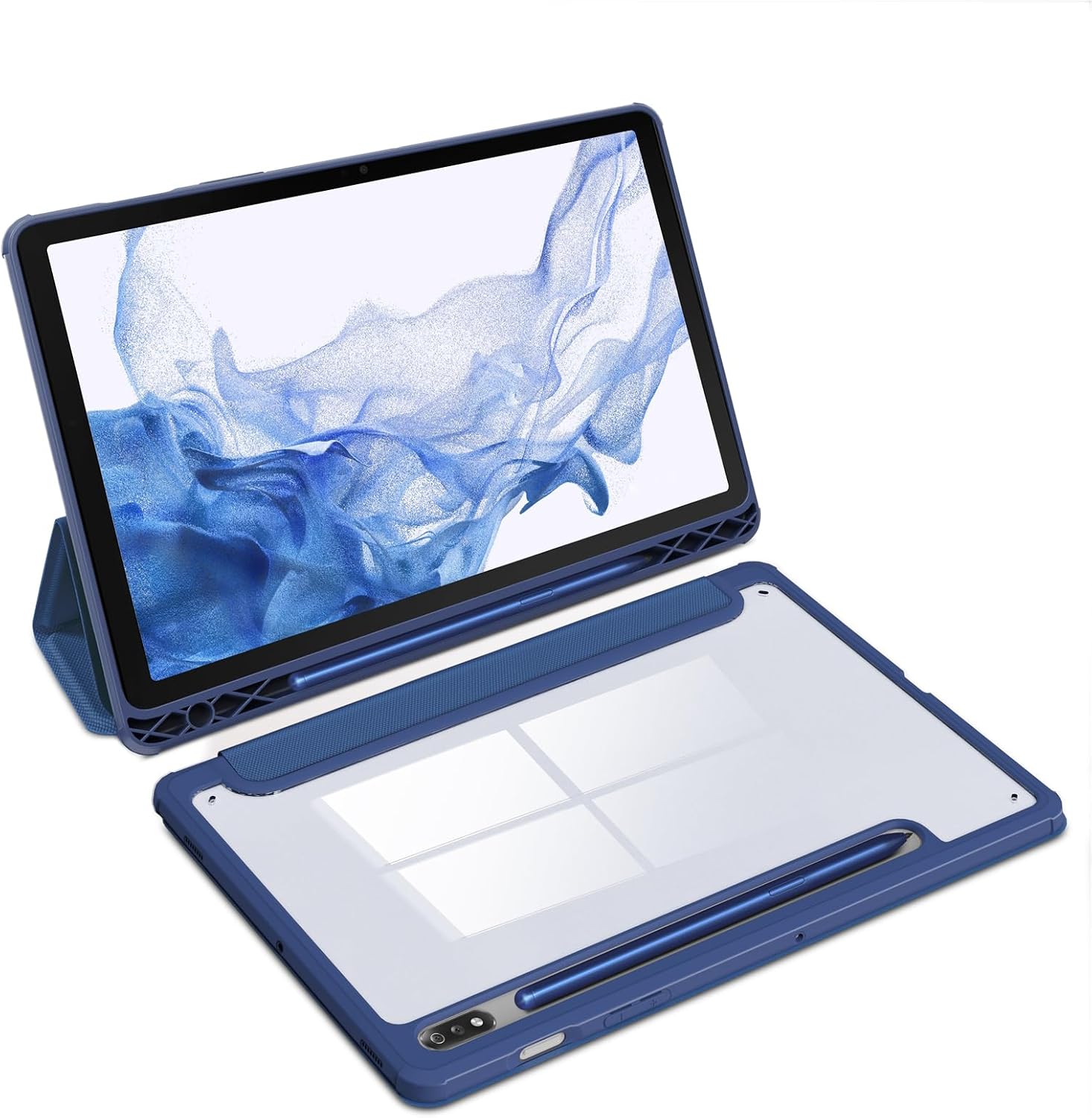 Case for 11 Inch Samsung Galaxy Tab S8 2022/Tab S7 2020(SM-X700/X706/T870/T875/T878) with S Pen Holder, PC Transparently Back, Tri-Fold Folio Stand Protective Cover, Auto Wake/Sleep,Navy Blue