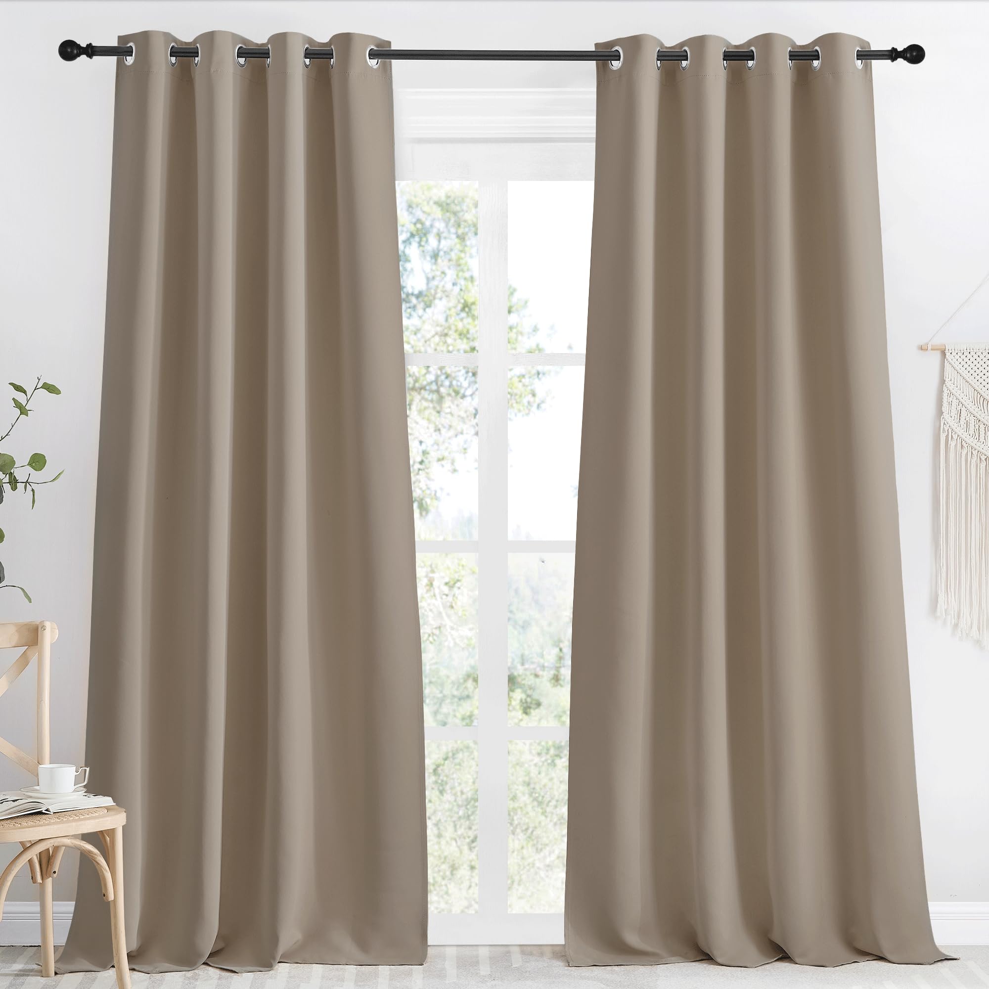 NICETOWN Taupe Blackout Curtain 118 inch Length, W55 x L118 Inch, 8 Grommets Top, 1 Piece, Thermal Insulated Modern Window Treatment Soundproof Drape