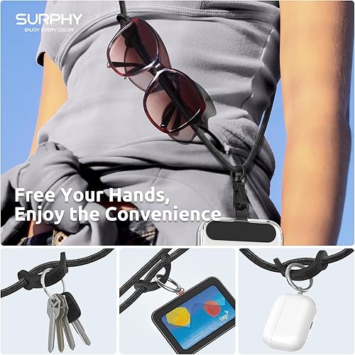Miniatura 3 de SURPHY Cordón para teléfono, correa cruzada ajustable para teléfono con 2 pestañas de amarre para teléfono celular, hebillas de metal de alta