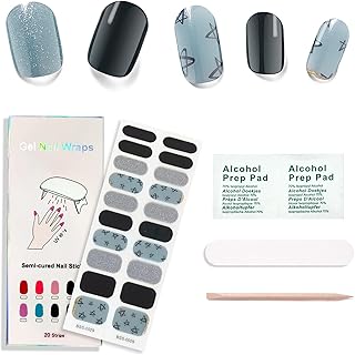 20 peças de tiras de gel semicuradas da Leskin, envoltórios completos de gel para o outono, adesivo de arte para unhas de gel de longa duração, adesivos de esmalte com lixa de unha e bastão (BSS-029)