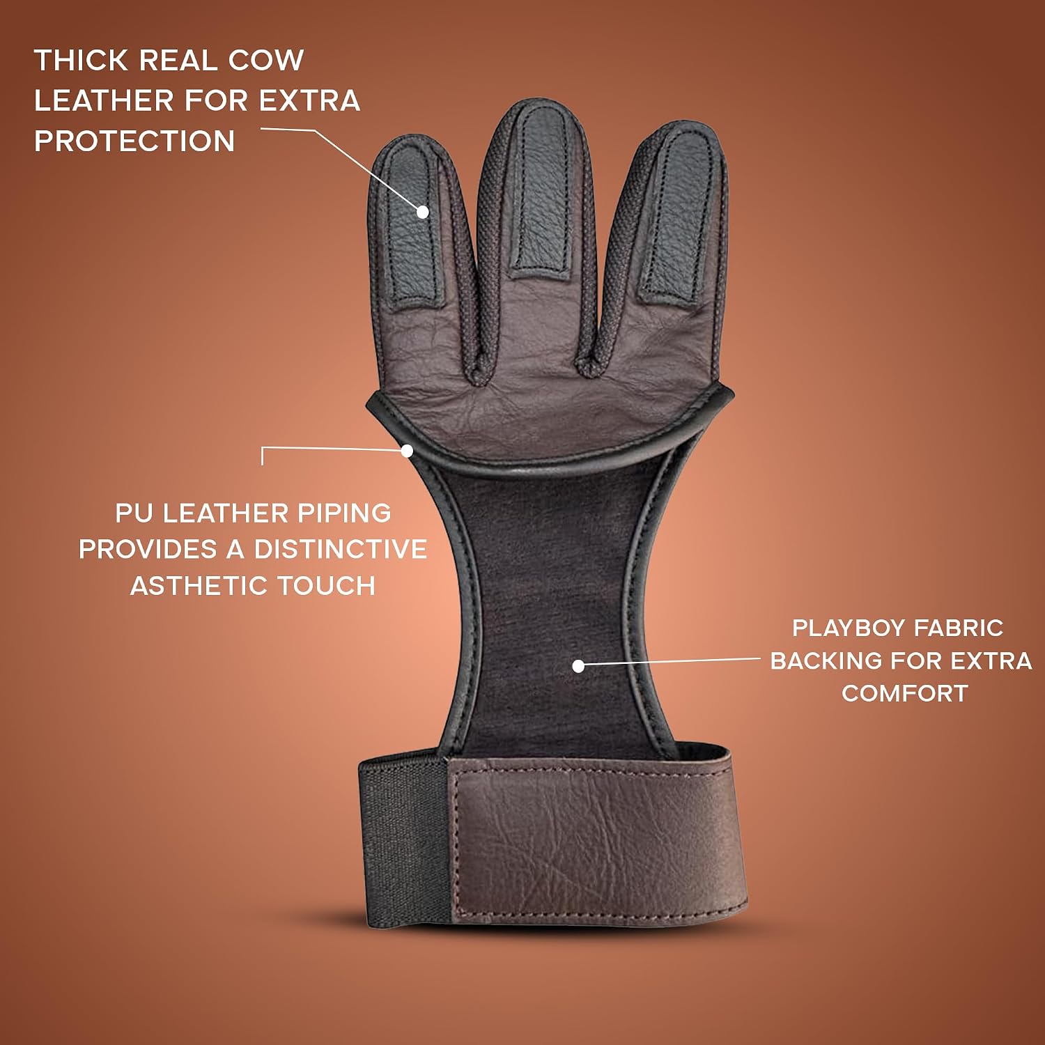 Hunt & Seek Cow Leather Thick Three Finger Archery Shooting Glove for Recurve & Compound Bow – Finger Tab Accessory